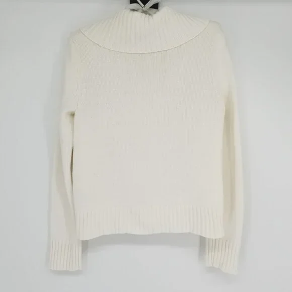 White Cotton Sailor Style Lapel Cardigan - M - w/ front pockets - Vintage, Comfy - Picture 3 of 5